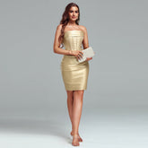 Strapless Leather Midi Bodycon Dress